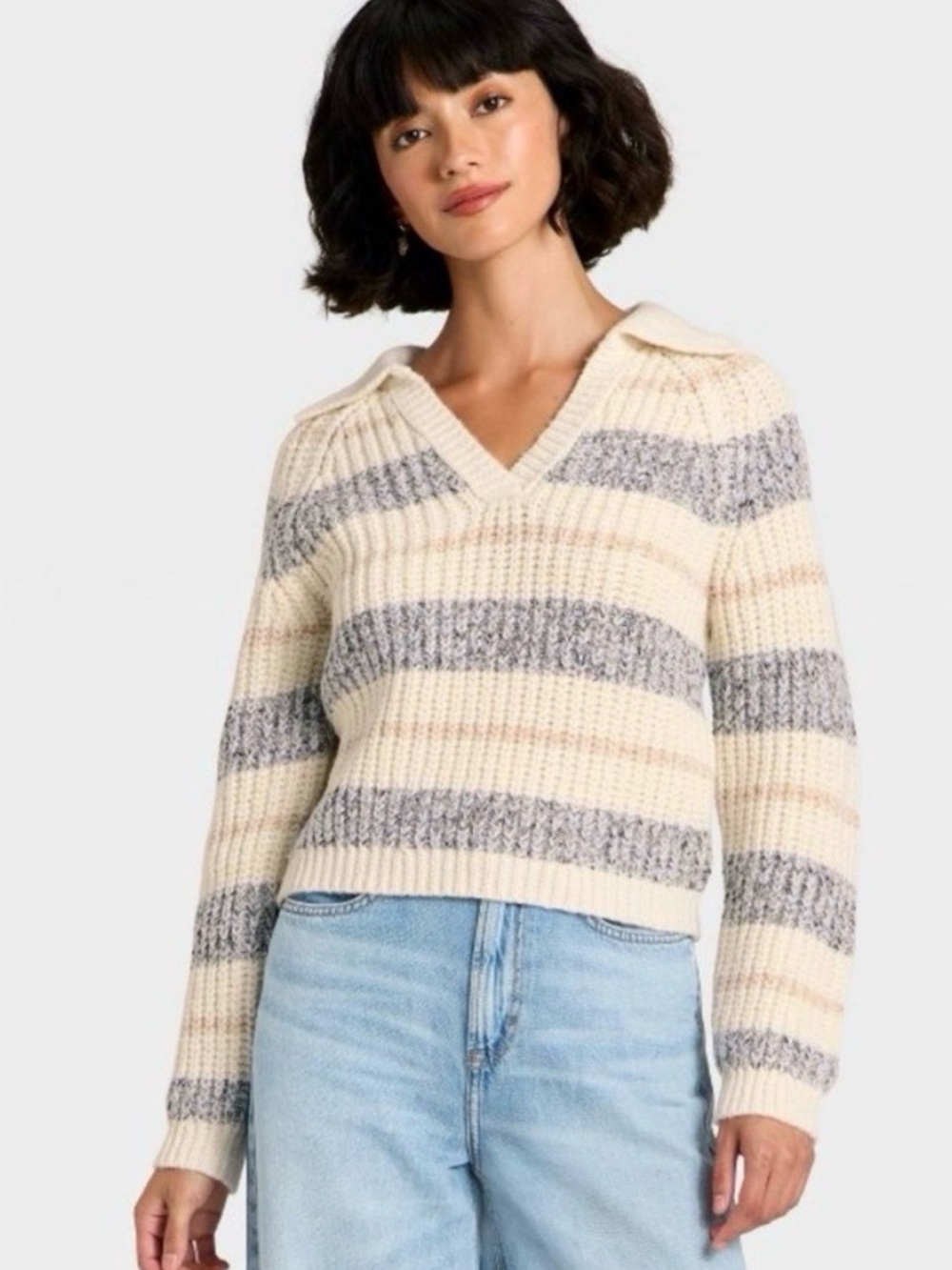 Universal Thread Striped Knit Collar Sweater